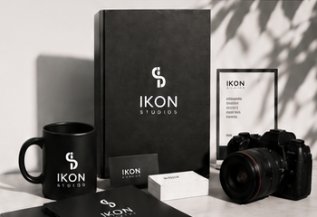 Ikon Studios branded stationery and camera